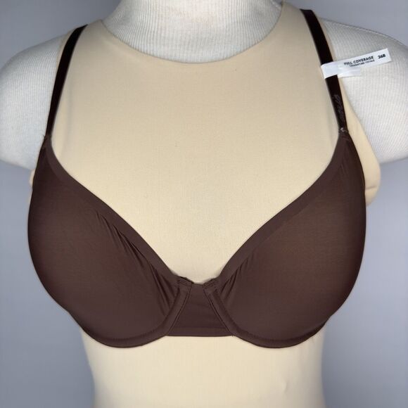 Smoothez Aerie Bra Full Coverage Sheer Mesh Unlined Underwire Dark Brown 36B NEW - Picture 1 of 6